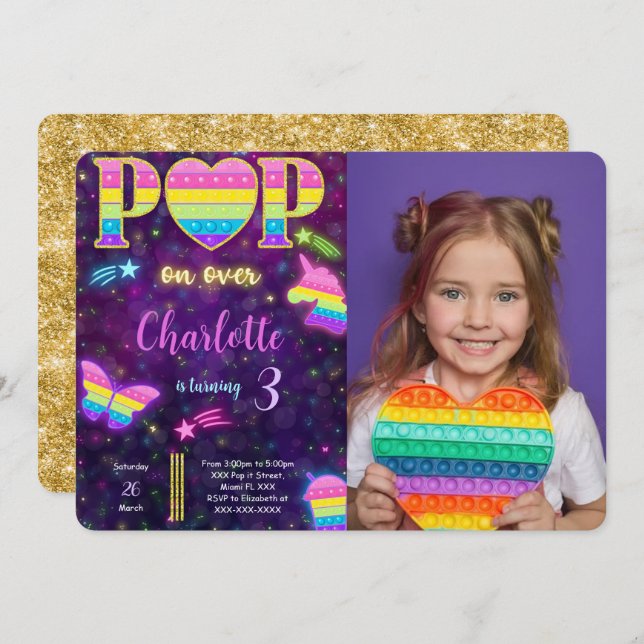 Bearbeitbarer Pop es Geburtstag Foto Einladung (Vorne/Hinten)
