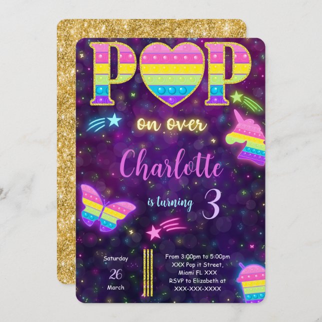 Bearbeitbarer Pop es Geburtstagsfeier Einladung (Vorne/Hinten)