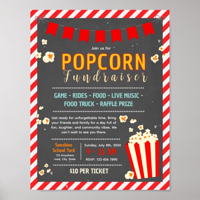 Bearbeitbarer Popcorn-Fundraising-Flugblatt Poster (Vorne)