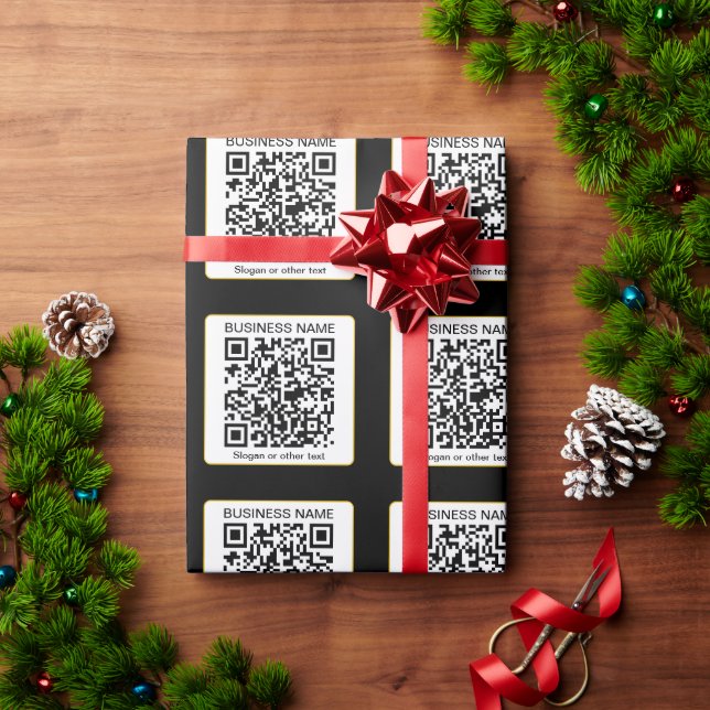 Bearbeitbarer QR-Code für Scanner + Ihr Firmenname Geschenkpapier (Feiertagsgeschenk)