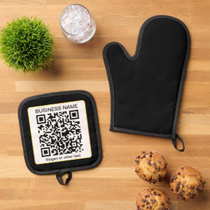 Bearbeitbarer QR-Code für Scanner + Ihr Firmenname Ofenhandschuh & Topflappen-Set