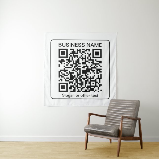 Bearbeitbarer QR-Code für Scanner + Ihr Firmenname Wandteppich (Beispiel)