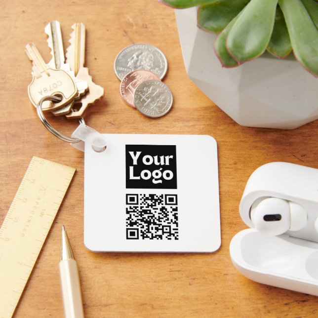 Bearbeitbarer QR-Code & Ihr Firmenlogo oder Bild Schlüsselanhänger (Schreibtisch)