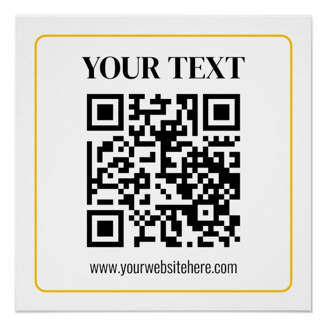 Bearbeitbarer QR-Code & Text mit gelbem Goldrand Poster (Vorderseite)