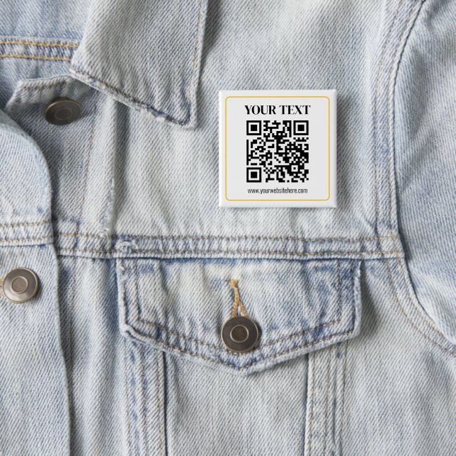 Bearbeitbarer QR-Code & Text mit gelber Goldumrand Button (Beispiel)