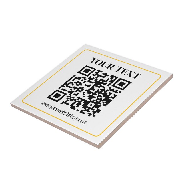 Bearbeitbarer QR-Code & Text mit gelber Goldumrand Fliese (Seite)