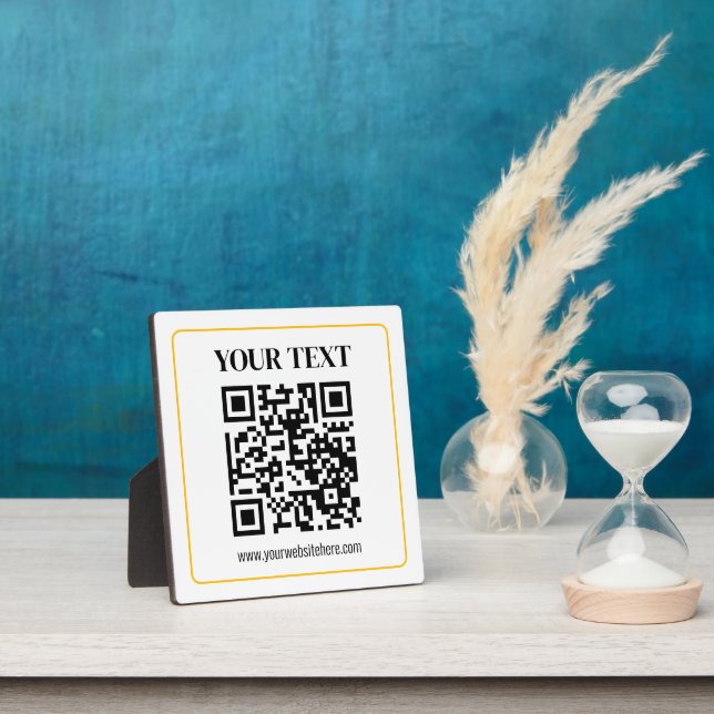 Bearbeitbarer QR-Code & Text mit gelber Goldumrand Fotoplatte (InSitu)