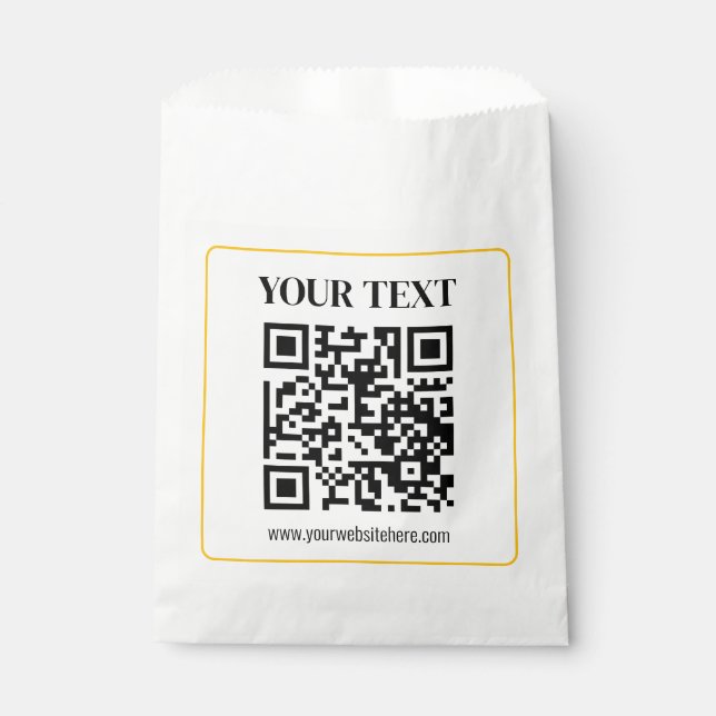 Bearbeitbarer QR-Code & Text mit gelber Goldumrand Geschenktütchen (Vorderseite)