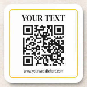 Bearbeitbarer QR-Code & Text mit gelber Goldumrand Getränkeuntersetzer