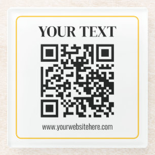 Bearbeitbarer QR-Code & Text mit gelber Goldumrand Glasuntersetzer