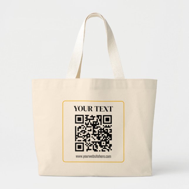 Bearbeitbarer QR-Code & Text mit gelber Goldumrand Jumbo Stoffbeutel (Vorne)