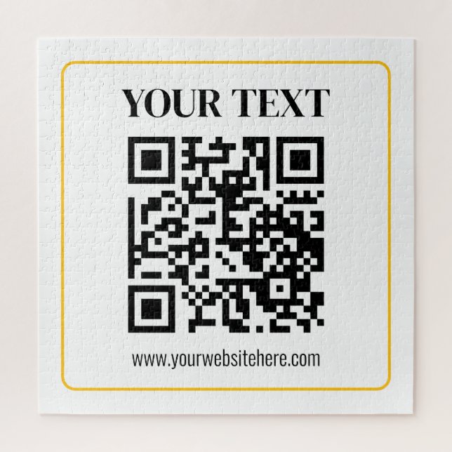 Bearbeitbarer QR-Code & Text mit gelber Goldumrand Puzzle (Vertikal)