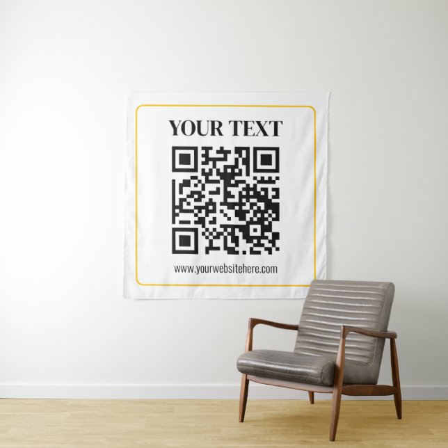 Bearbeitbarer QR-Code & Text mit gelber Goldumrand Wandteppich (Beispiel)
