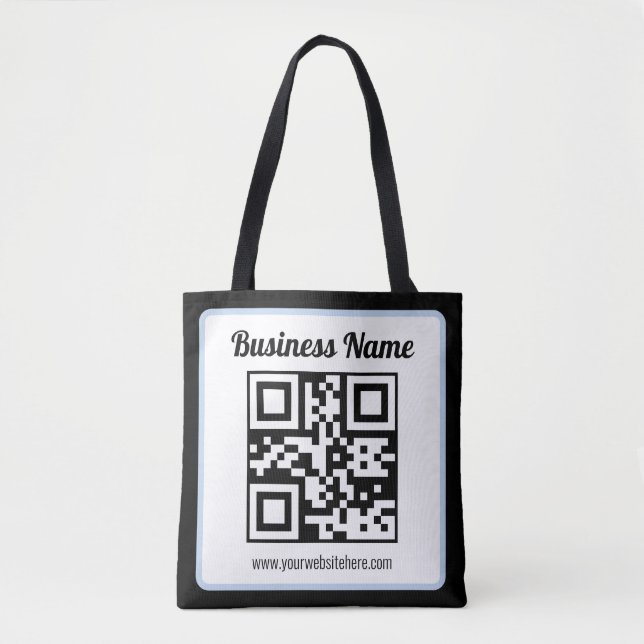 Bearbeitbarer QR-Code & Text mit hellblauem Rand (Vorderseite)