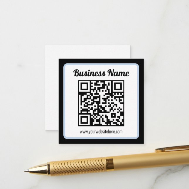 Bearbeitbarer QR-Code & Text mit hellblauem Rand Begleitkarte (Vorderseite/Rückseite Beispiel)