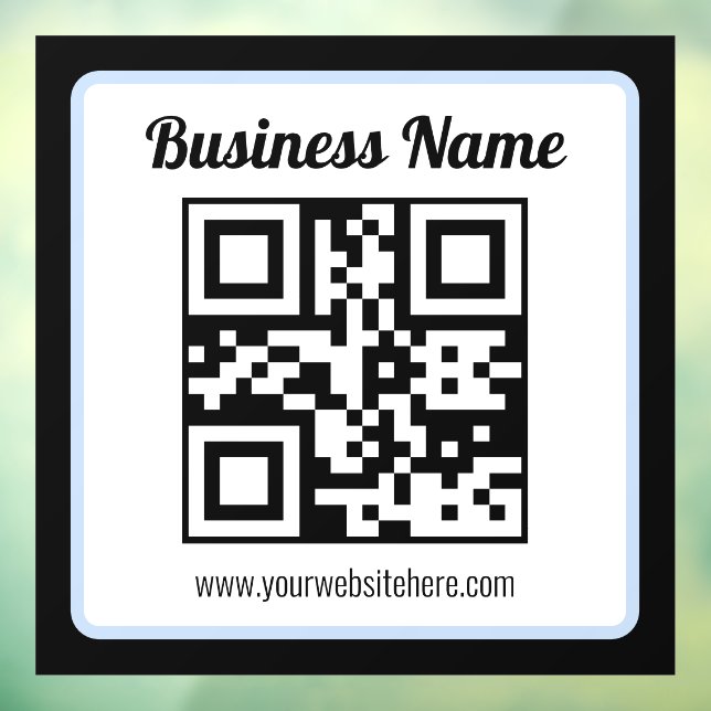 Bearbeitbarer QR-Code & Text mit hellblauem Rand Fensteraufkleber (Blatt 3)