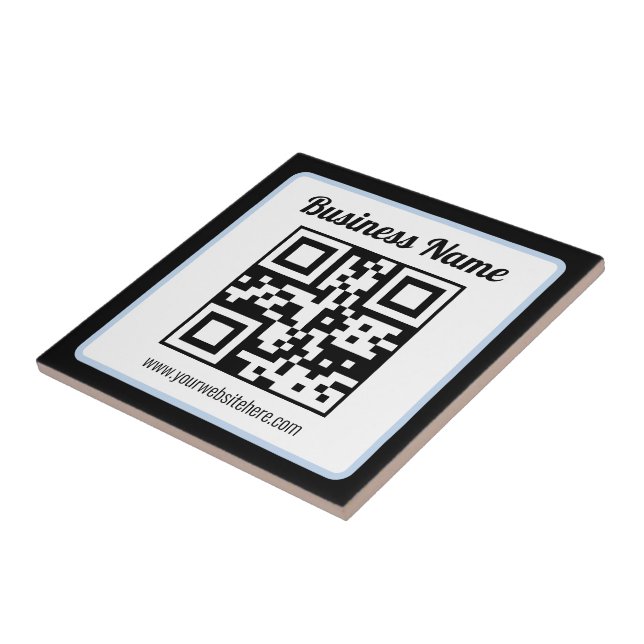 Bearbeitbarer QR-Code & Text mit hellblauem Rand Fliese (Seite)