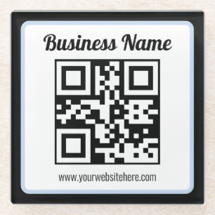 Bearbeitbarer QR-Code & Text mit hellblauem Rand Glasuntersetzer