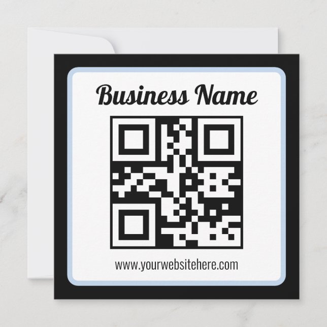 Bearbeitbarer QR-Code & Text mit hellblauem Rand Mitteilungskarte (Vorderseite)