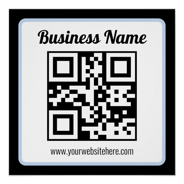 Bearbeitbarer QR-Code & Text mit hellblauem Rand Poster (Vorderseite)