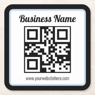 Bearbeitbarer QR-Code & Text mit hellblauem Rand Rechteckiger Pappuntersetzer