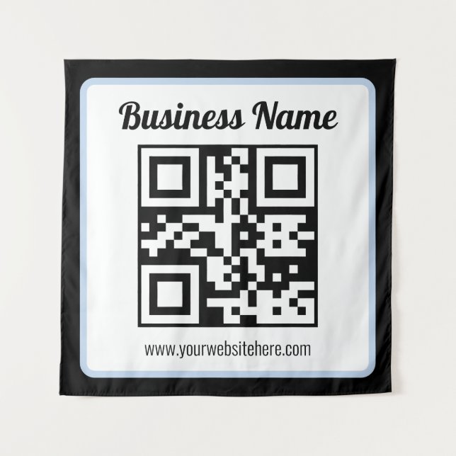 Bearbeitbarer QR-Code & Text mit hellblauem Rand Wandteppich (Vorderseite)