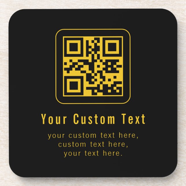 Bearbeitbarer QR-Code & Textvorlage | Schwarz & Go Getränkeuntersetzer (Vorderseite)