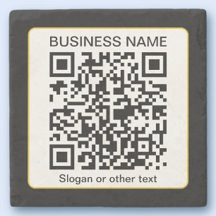 Bearbeitbarer scannbarer QR-Code + Ihr Firmenname Steinuntersetzer