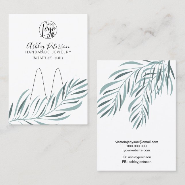 Bearbeitbarer Schmuckhalter aus Palmblättern Visitenkarte (Vorne/Hinten)