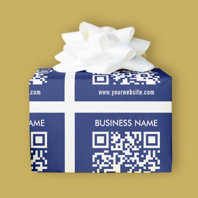 Bearbeitbarer (sofort generierter) QR-Code | Navy  Geschenkpapier (Von Creator hochgeladen)