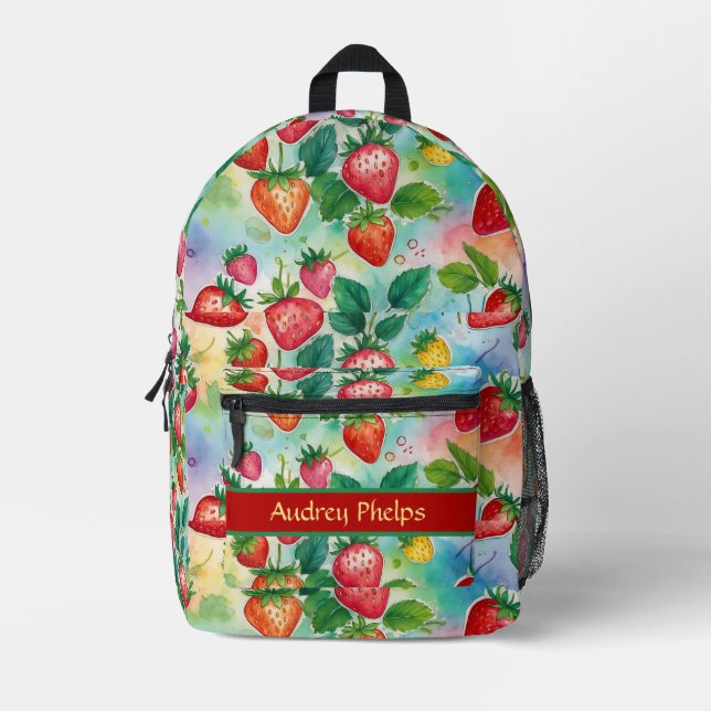 Bearbeitbarer Sommer Erdbeeren gedruckter Rucksack (Vorderseite)