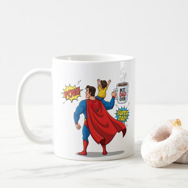 Bearbeitbarer Superhelden-Geschenkbecher Superpapa Kaffeetasse (Mit Donut)
