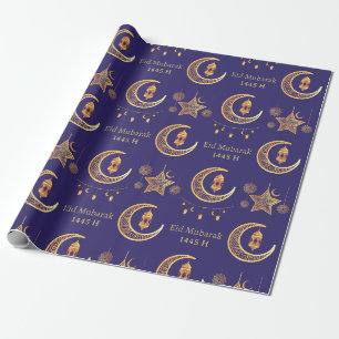 Bearbeitbarer Text Eid Al-Fitr Mubarak Dark Blue Geschenkpapier
