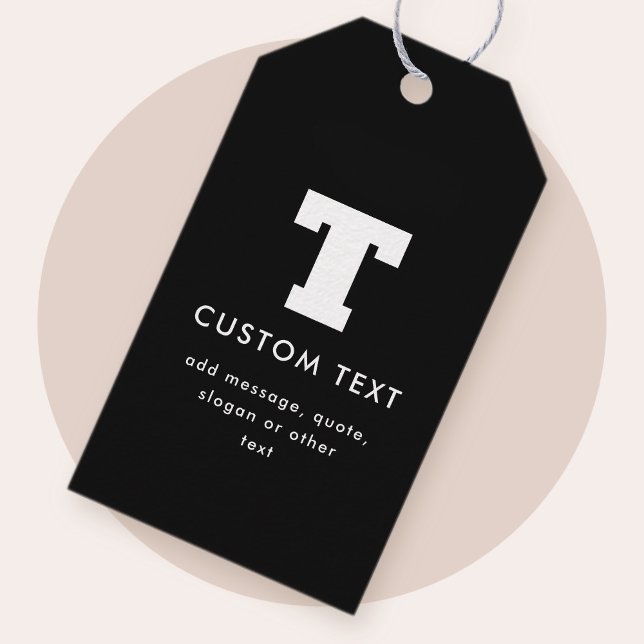 Bearbeitbarer Text für Monogramm | Schwarz und Wei Geschenkanhänger (Von Creator hochgeladen)