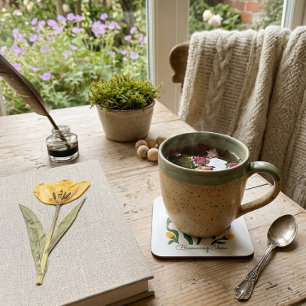 Bearbeitbarer Text Gelbe Tulpe Minimalistisches Äs Rechteckiger Pappuntersetzer