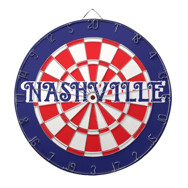 (bearbeitbarer Text) NASHVILLE TN White Red Navy B Dartscheibe (vorne)