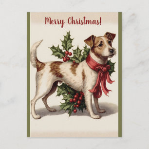 Bearbeitbarer Vintage-Hund mit Stechpalme und Schl Postkarte