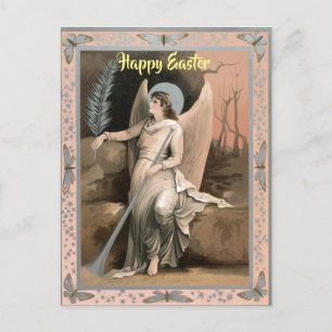 Bearbeitbarer Vintage-Osterengel mit einer Feder Postkarte