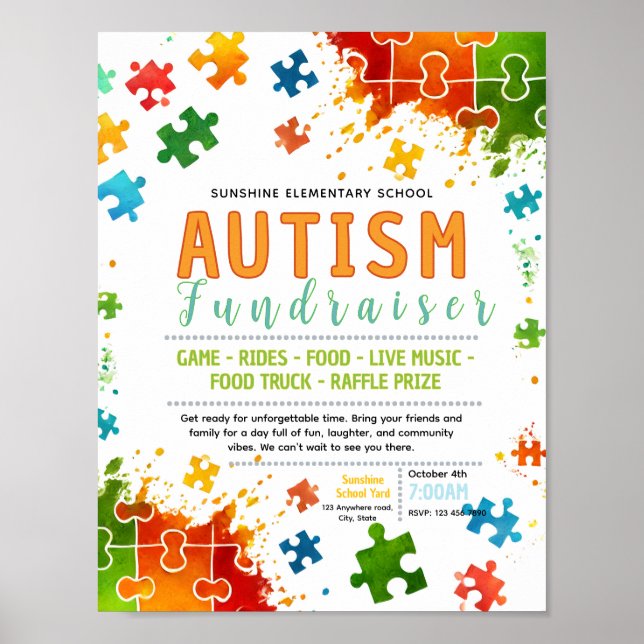 Bearbeitbares Autismuserkennungs-Fundraiser-Flugbl Poster (Vorne)