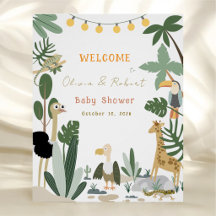 Bearbeitbares Dschungelsafari-Baby-Shower-Willkomm
