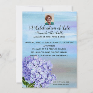 Bearbeitbares Foto Hydrangea Feier des Lebens Einladung