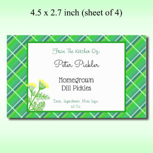 Bearbeitbares grünes Karo, Dill und Blumen 4,5 x 2 Rechteckiger Aufkleber