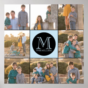 Bearbeitbares Hintergrundfarbenrundes Monogramm-Fo Poster