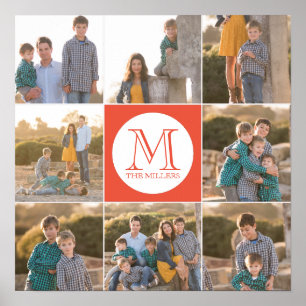 Bearbeitbares Hintergrundfarbenrundes Monogramm-Fo Poster