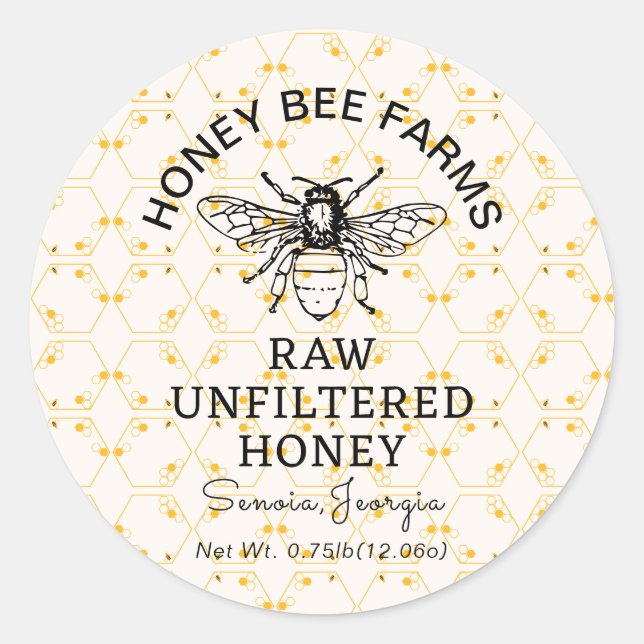 Bearbeitbares Honey-Jar-Label, Bienendesign, Name  Runder Aufkleber (Vorderseite)