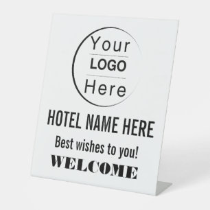 Bearbeitbares Hotel-Willkommensschild-Logo und Ges Sockelschild