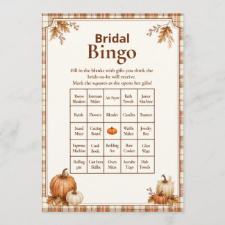 Bearbeitbares Kürbis-Karo-Hochzeitsdusche-Bingo-Sp