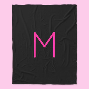 Bearbeitbares modernes rosa & schwarzes Monogramm Fleecedecke