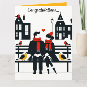 Bearbeitbares Paar auf einer Bank mit Vögeln Gratu Karte