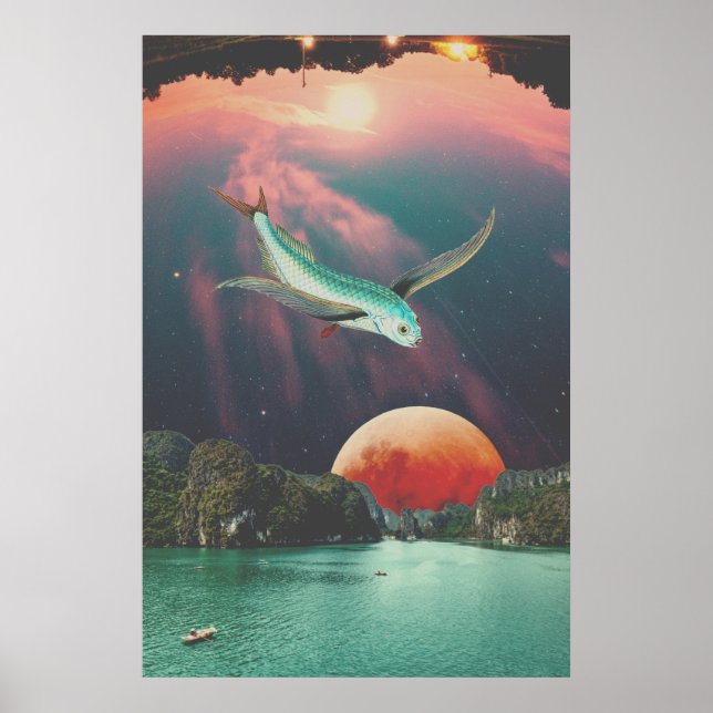 Bearbeitbares psychedelisches Flugfisch-Kunstposte Poster (Vorne)